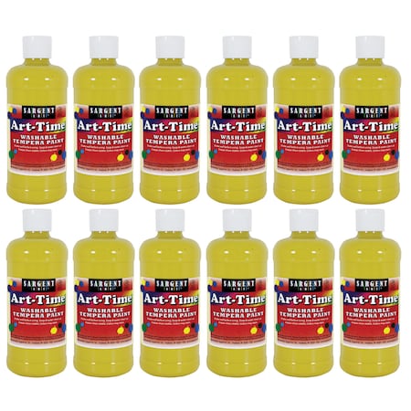 Art-Time® Washable Tempera Paint, Yellow, 16 Oz., PK12